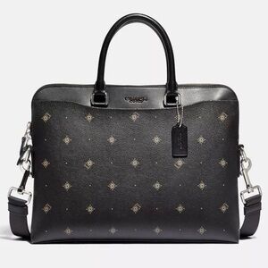 Coach Beckett Portfolio Brief Black Leather w/Geo Foulard Print